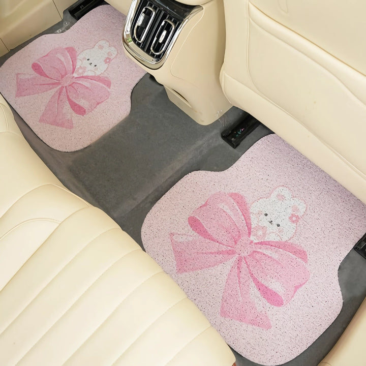 Cute Bow Cartoon Car Floor Mats - Anti-Dirty & Anti-Slip Silk Ring Design