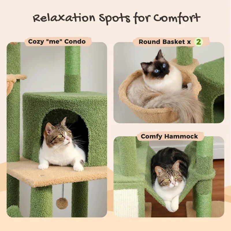 Cactus Floor-to-Ceiling Cat Tower 7-Tier Adjustable Activity Center