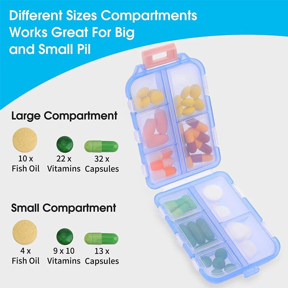 Portable 10-Grid Travel Pill Organizer Box