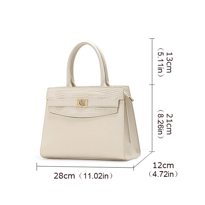 Crocodile Pattern Cowhide Square Handbag - Off White