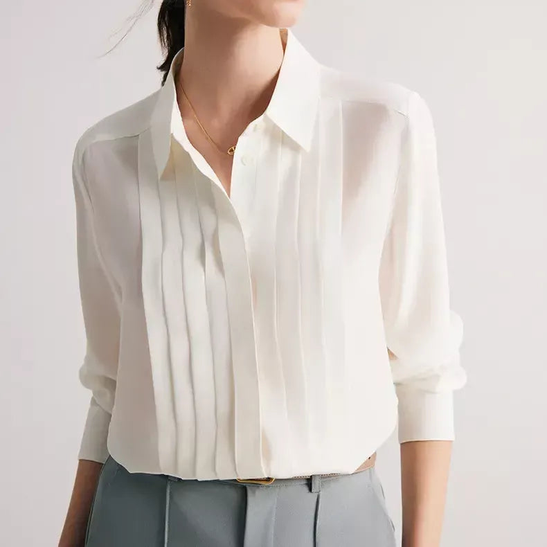 Elegant Mulberry Silk Office Chic White Blouse