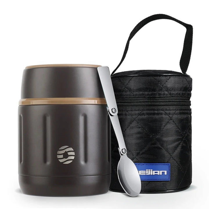 500ml Vacuum Insulated Stainless Steel Food Jar with Foldable Spoon and Wide Mouth - Perfect for Meals on the Go