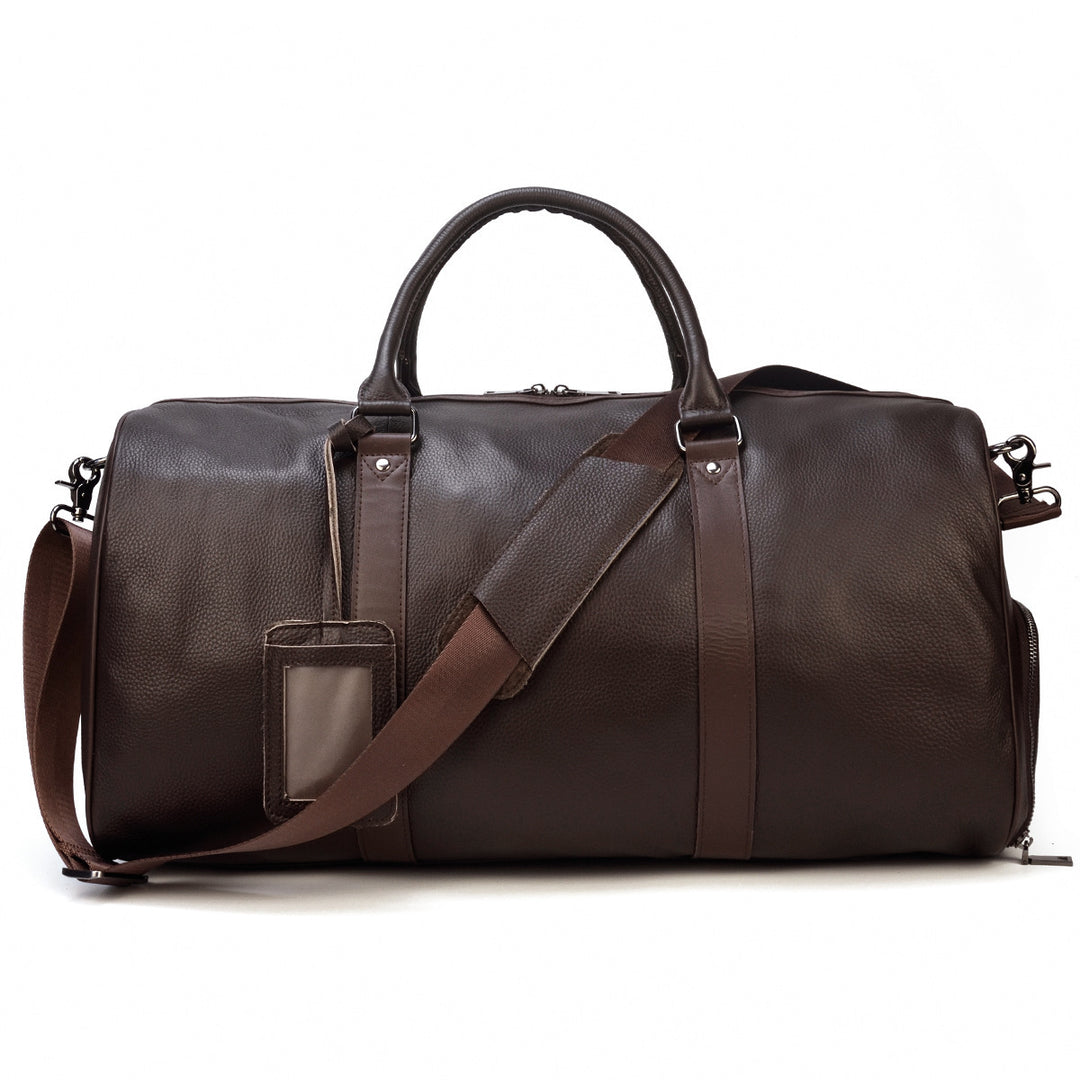 Men's Real-leather Traveling Black Gym Bag