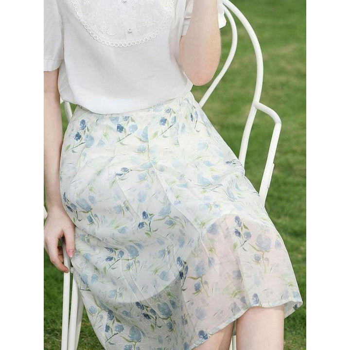 Summer Floral Chiffon Midi Skirt