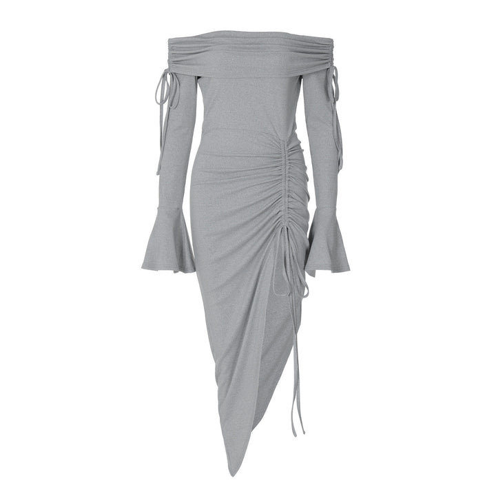 Fashion Crimp Off-neck Split Dress Women