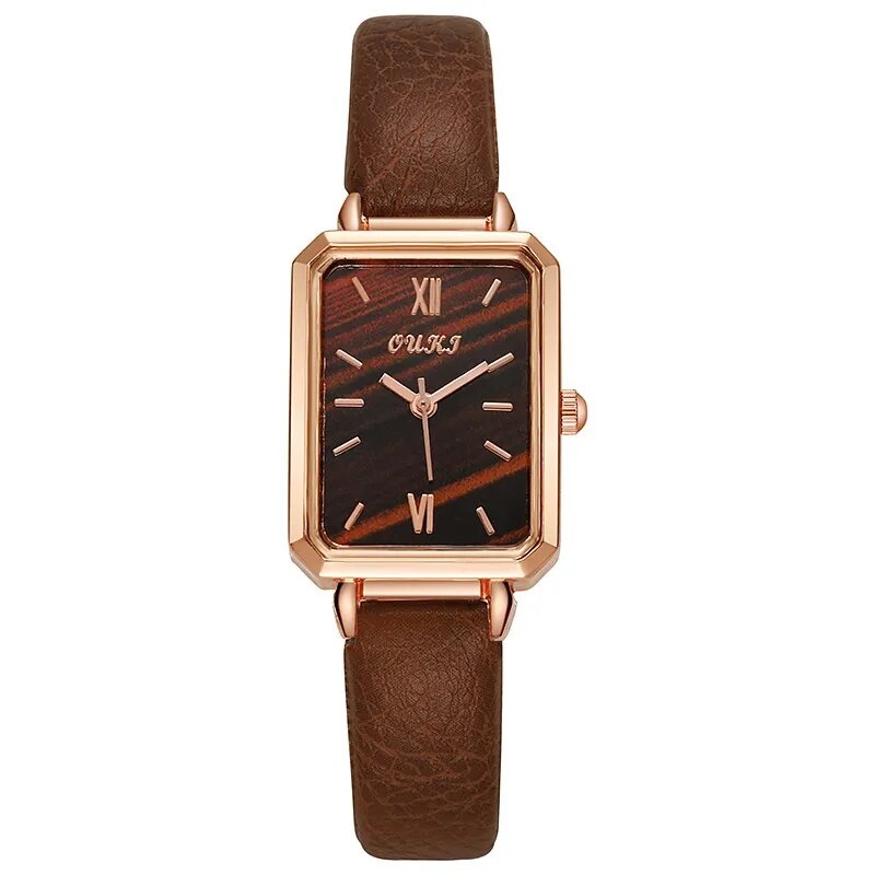 Elegant Square Dial Women's Watch with Leather Strap