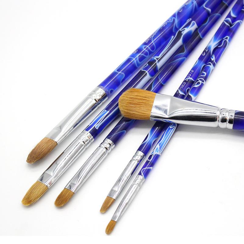 6 Pcs Set Royal Blue Acrylic Handle Weasel Hair Filbert Paintbrushes