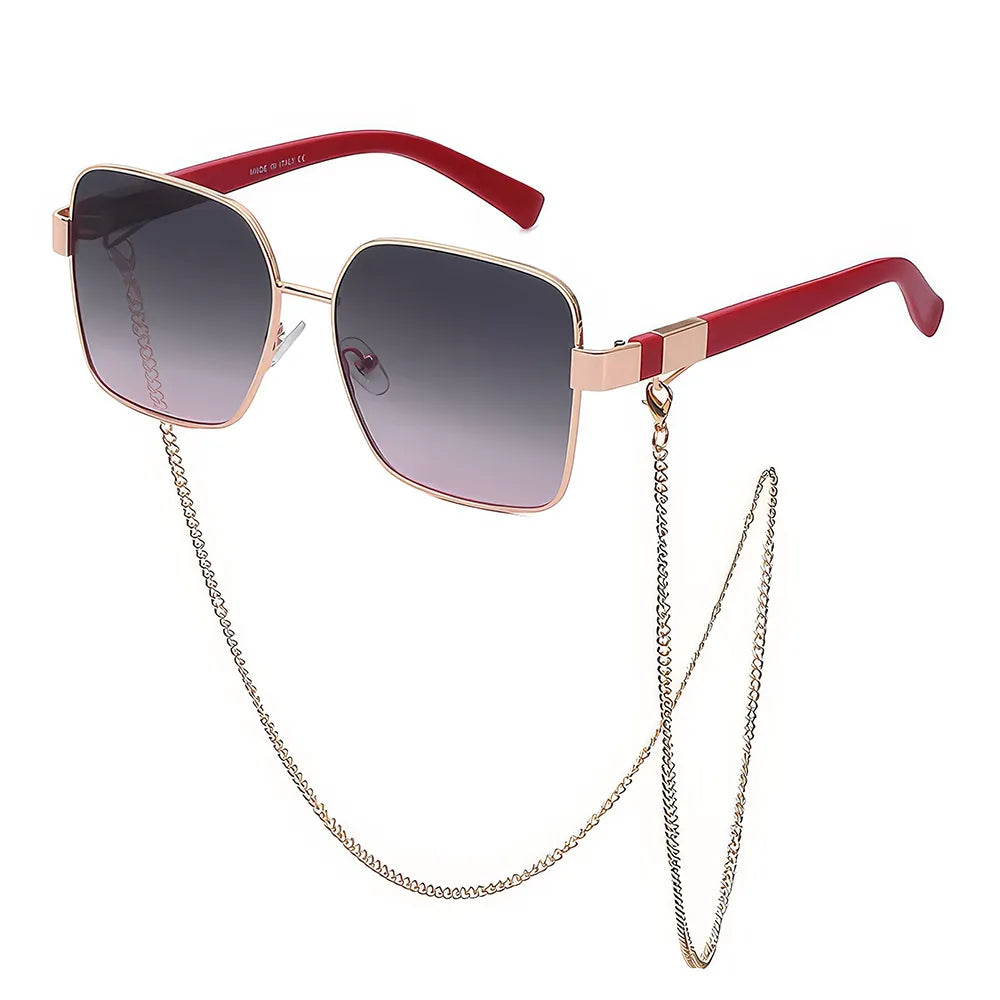 Oversized Square Sunglasses with Chain