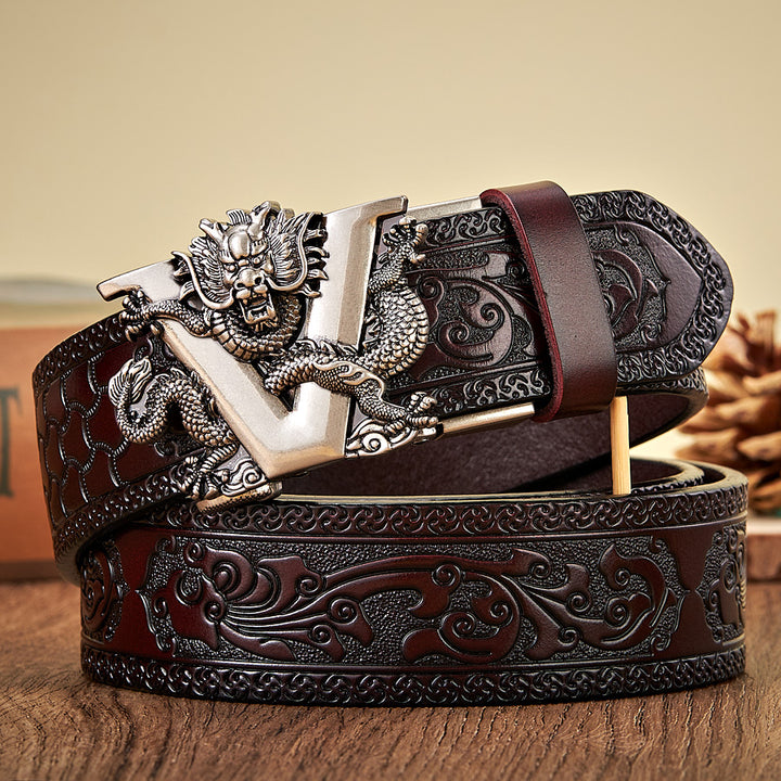 3.5CM Genuine Leather Belt with Stylish V Buckle