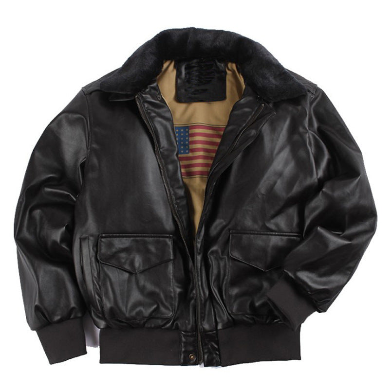 Retro Oversized US Air Force Fur Leather Coat