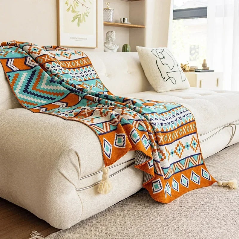 Bohemian Knitted Throw Blanket