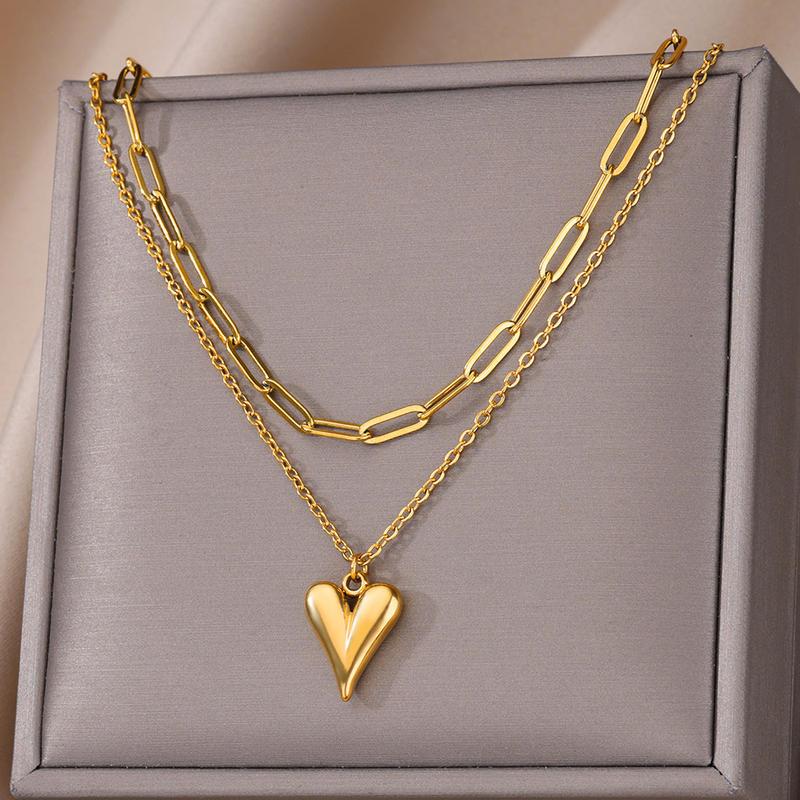 Romantic Double Layered Heart Chain Necklace