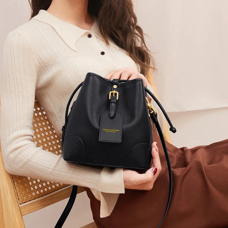 Elegant Leather Bucket Bag