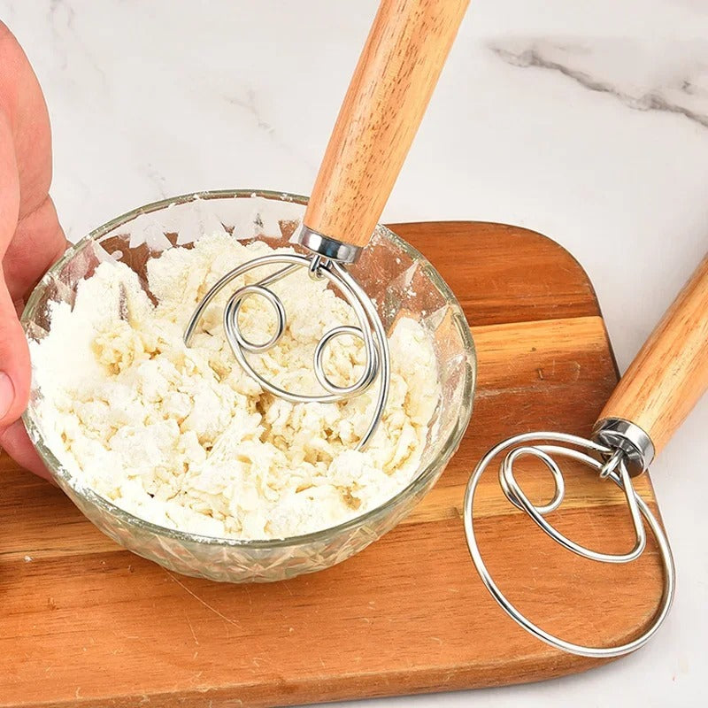 Stainless Steel Danish Dough Whisk with Wooden Handle