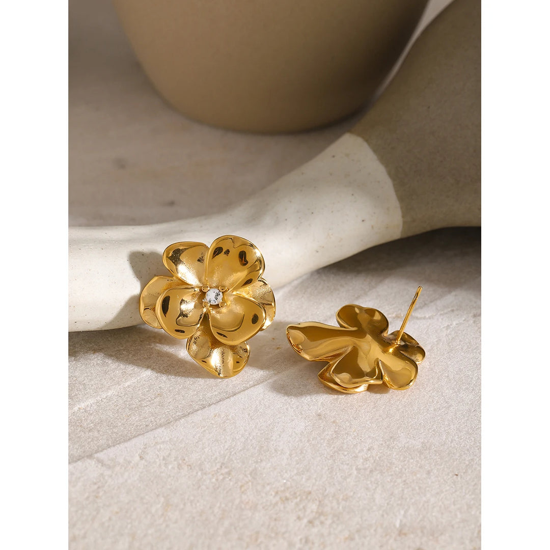 18k Gold Plated Flower Stud Earrings