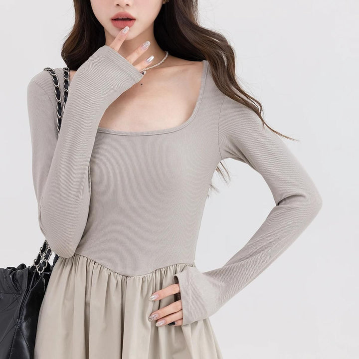 Elegant Square Neck Casual Dress