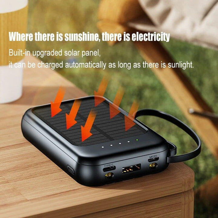 Solar Power Bank 20000mAh with LED Lights & Built-in Cables