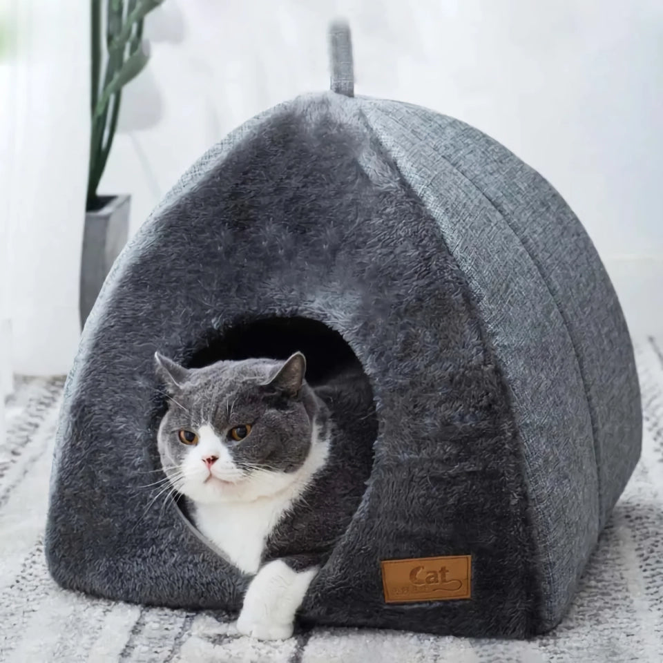 Warm and Cozy Semi-Enclosed Cat Bed for Small to Medium Pets