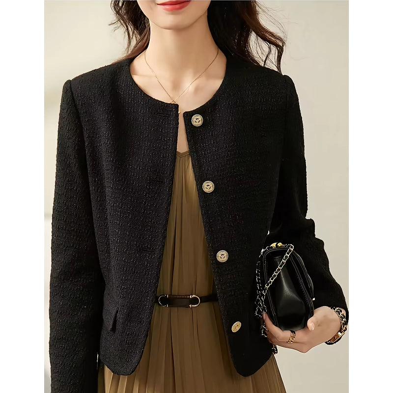 Stylish Black Cropped Tweed Jacket