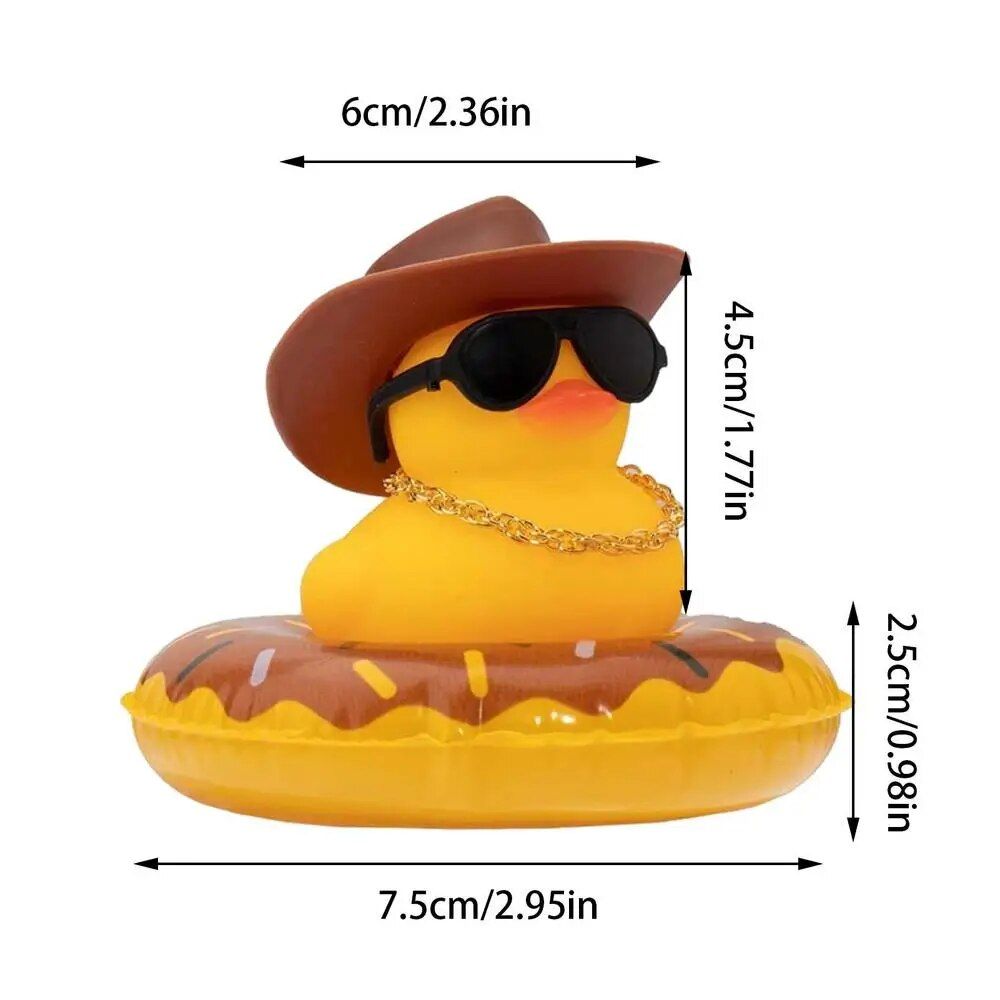 Mini Rubber Duck Car Ornaments Dashboard Interior Decor Cowboy Hat Duck With Scarf Sunglasses Kids Toys Gifts Car Accessories