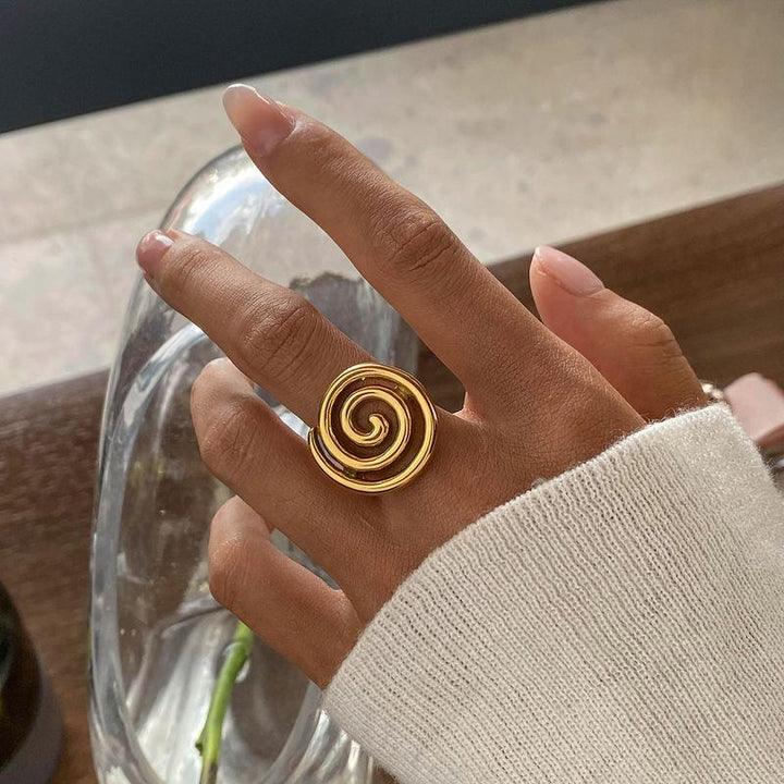 18K Gold Plated Spiral Design Stainless Steel Waterproof Ring