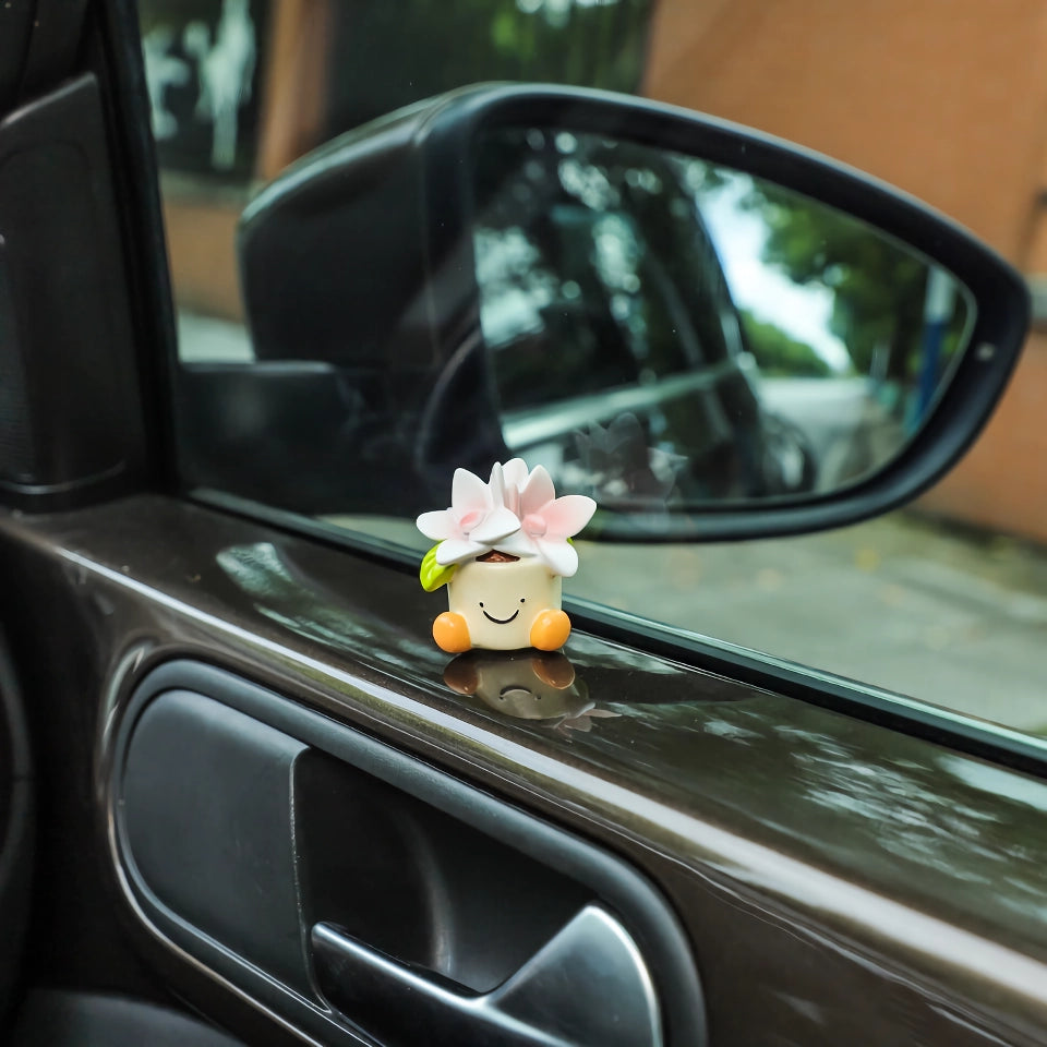 Cute Flower Pot Car Decoration – Cartoon Plant Ornament