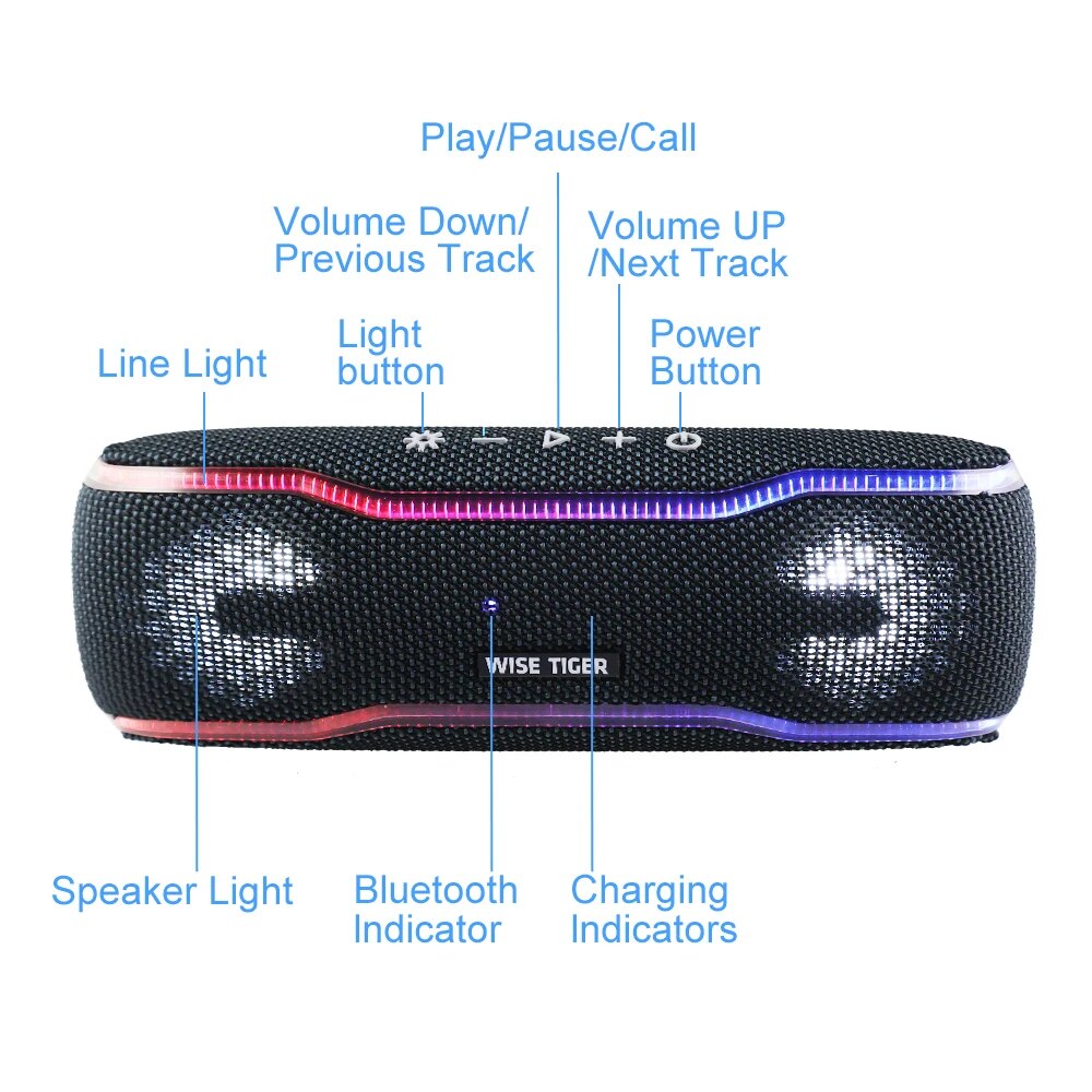 25W Waterproof Outdoor Bluetooth Speaker with RGB Light & Stereo Surround Sound