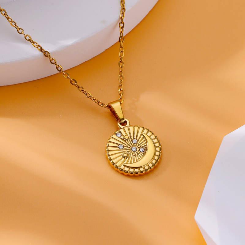 Gold Plated Stainless Steel Star Disc Pendant Necklace
