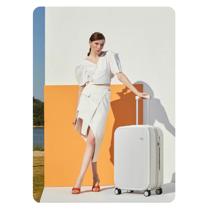 Hard Shell Spinner Suitcase with Cup & Phone Holder - Travel Light & Smart