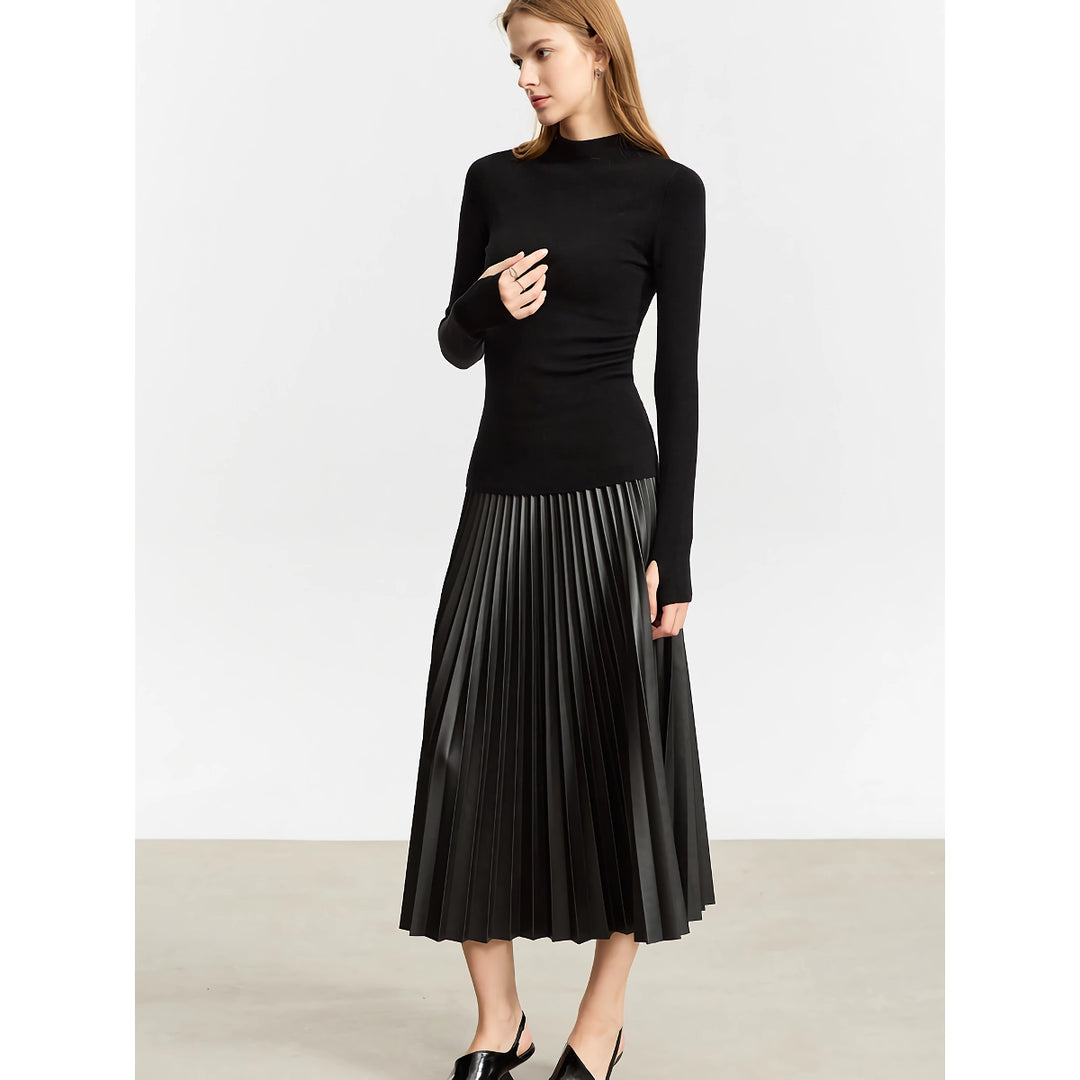 Minimalist A-Line Pleated Leather Skirt for Women