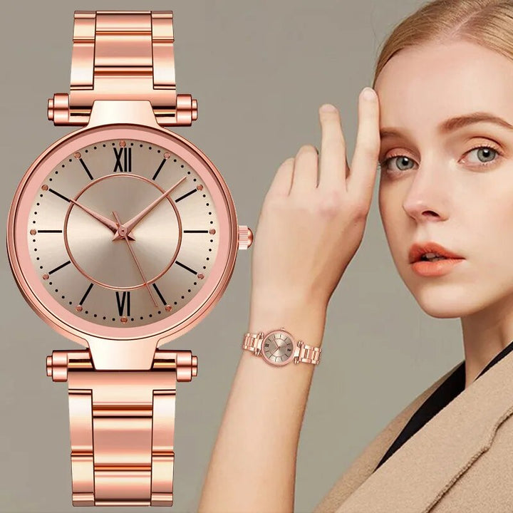 Exquisite Rose Gold Stainless Steel Women's Quartz Watch