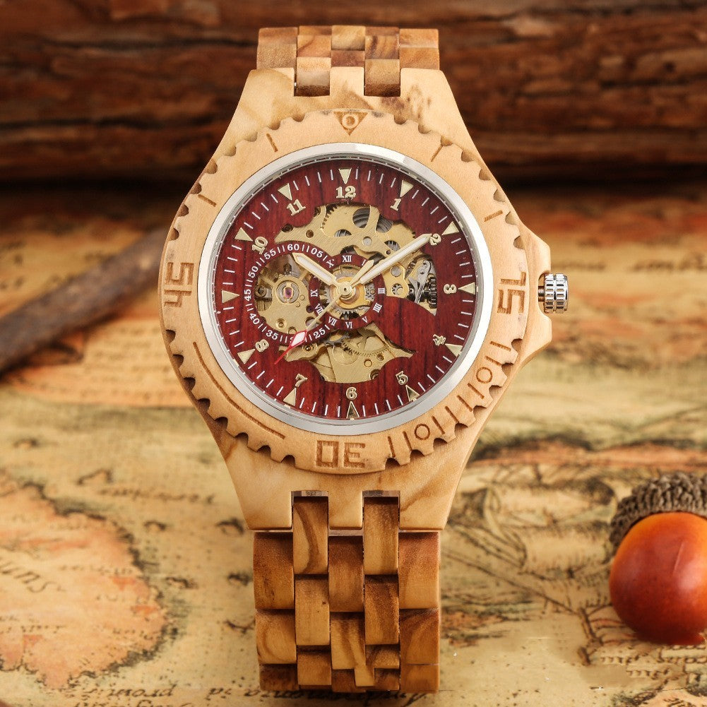 Ebony Zebra Wood Five Beads Strap Automatic Mechanical Wooden Watch