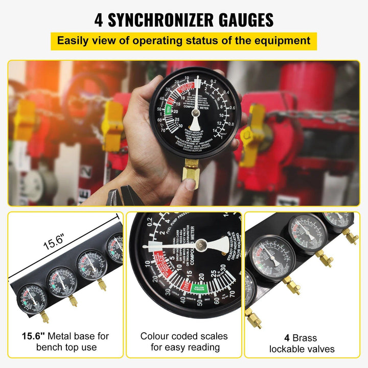 Fuel Vacuum Carburetor Sync & Diagnostic Gauge Set