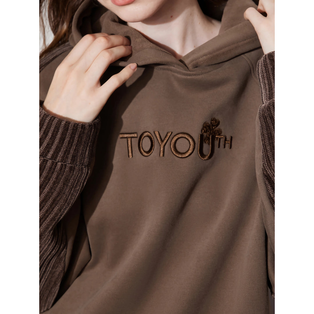 Women’s Fleece Embroidered Splicing Hooded Pullover