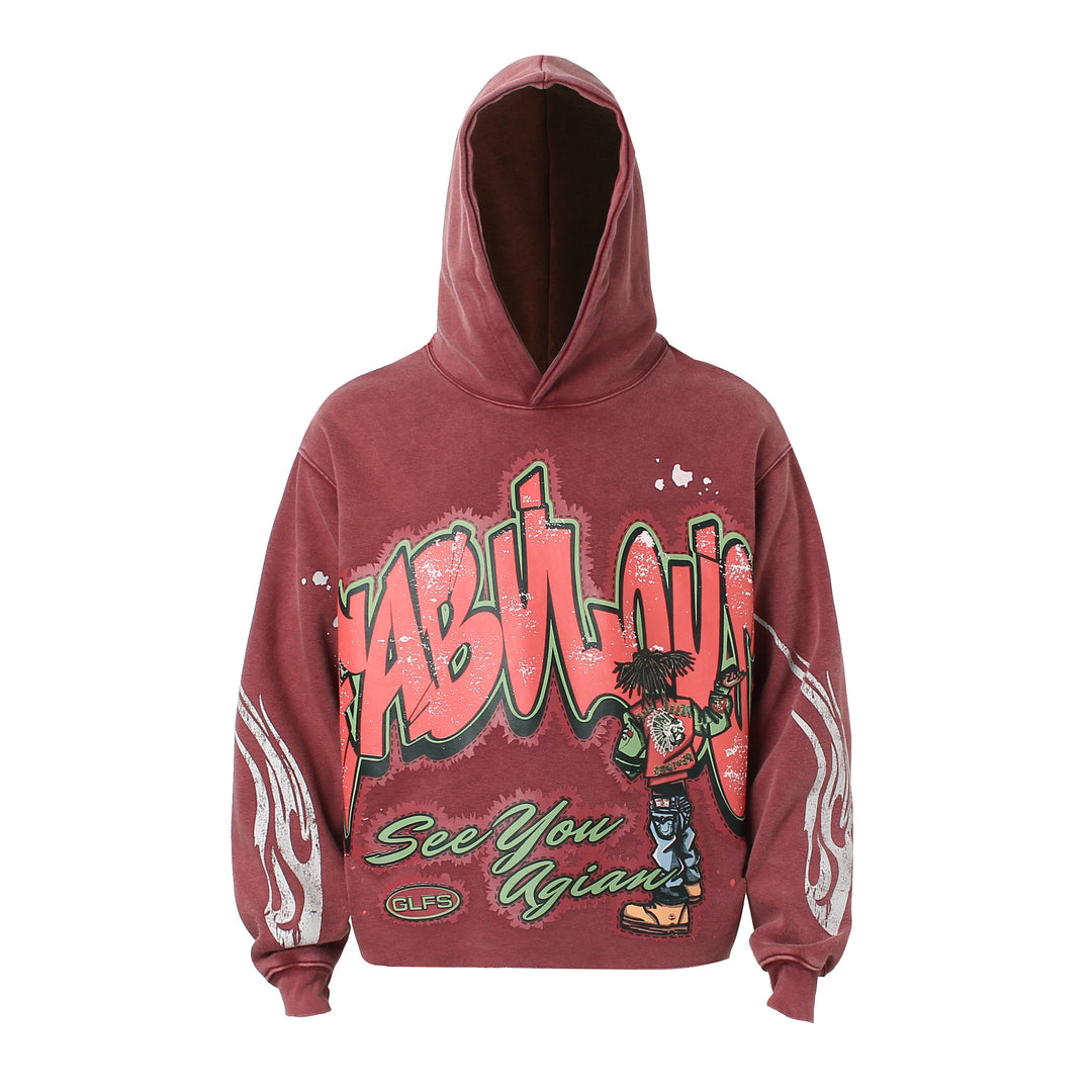 American Street Fashion Washing Water Printed Hoodie