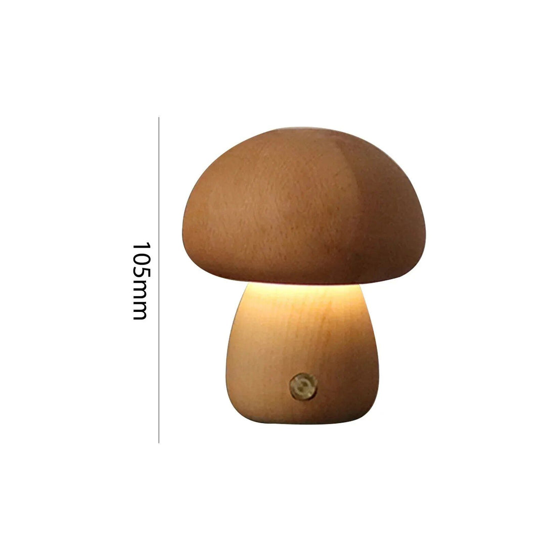 Charming Touch-Control LED Mushroom Night Light - Wooden Bedside Lamp with USB Charging