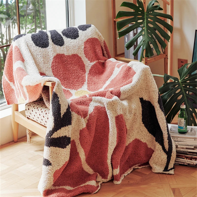 Boho Floral Leaves Microfiber Knitted Throw Blanket - Soft, Cozy, and Decorative