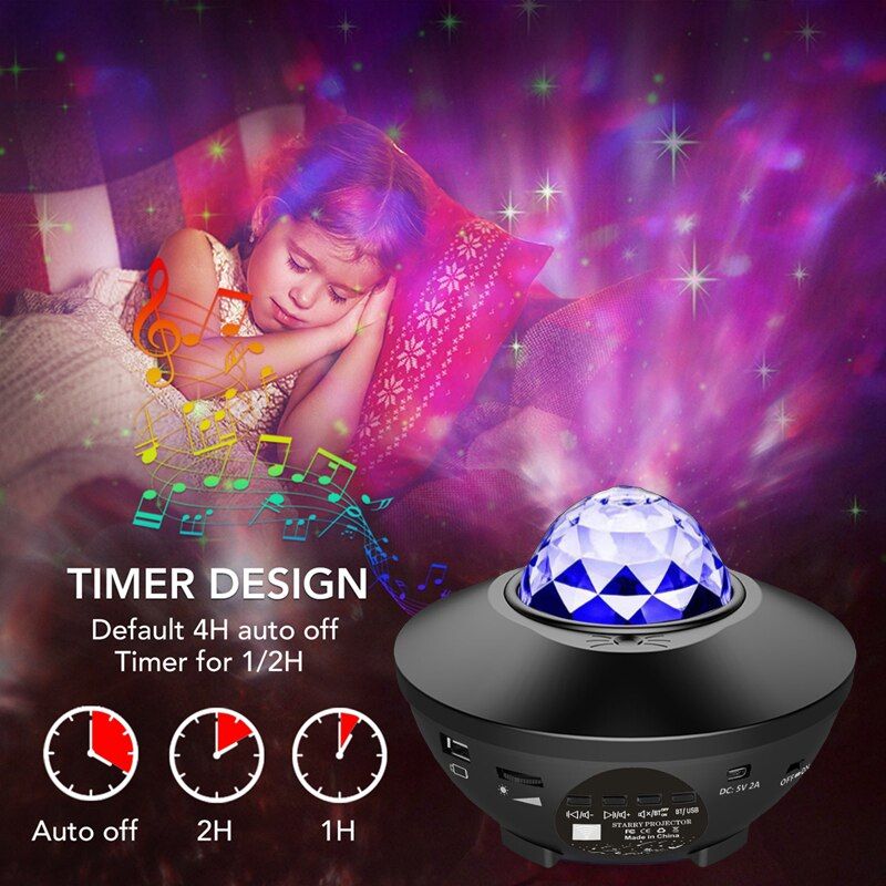 Galaxy & Ocean Wave Projector Night Light with Bluetooth Speaker