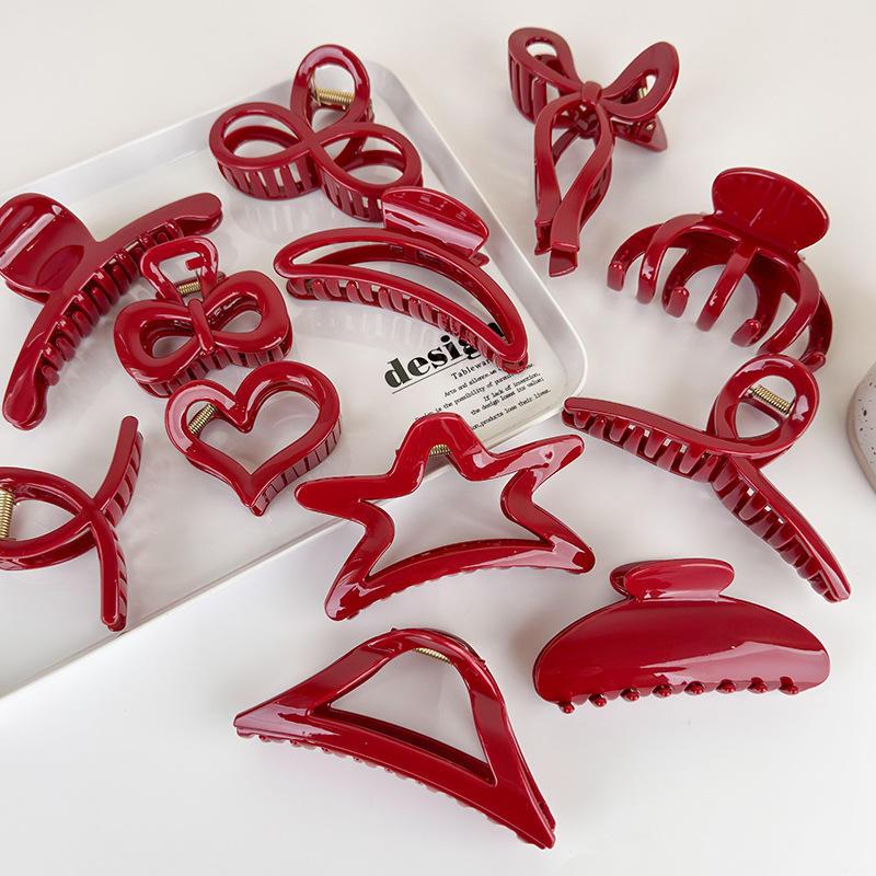 Elegant Red Geometry Hair Claw for Women