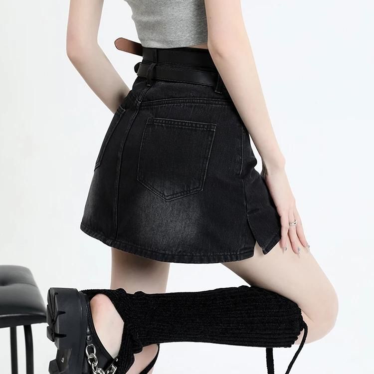 Chic High Waist Denim Mini Skirt with Belt