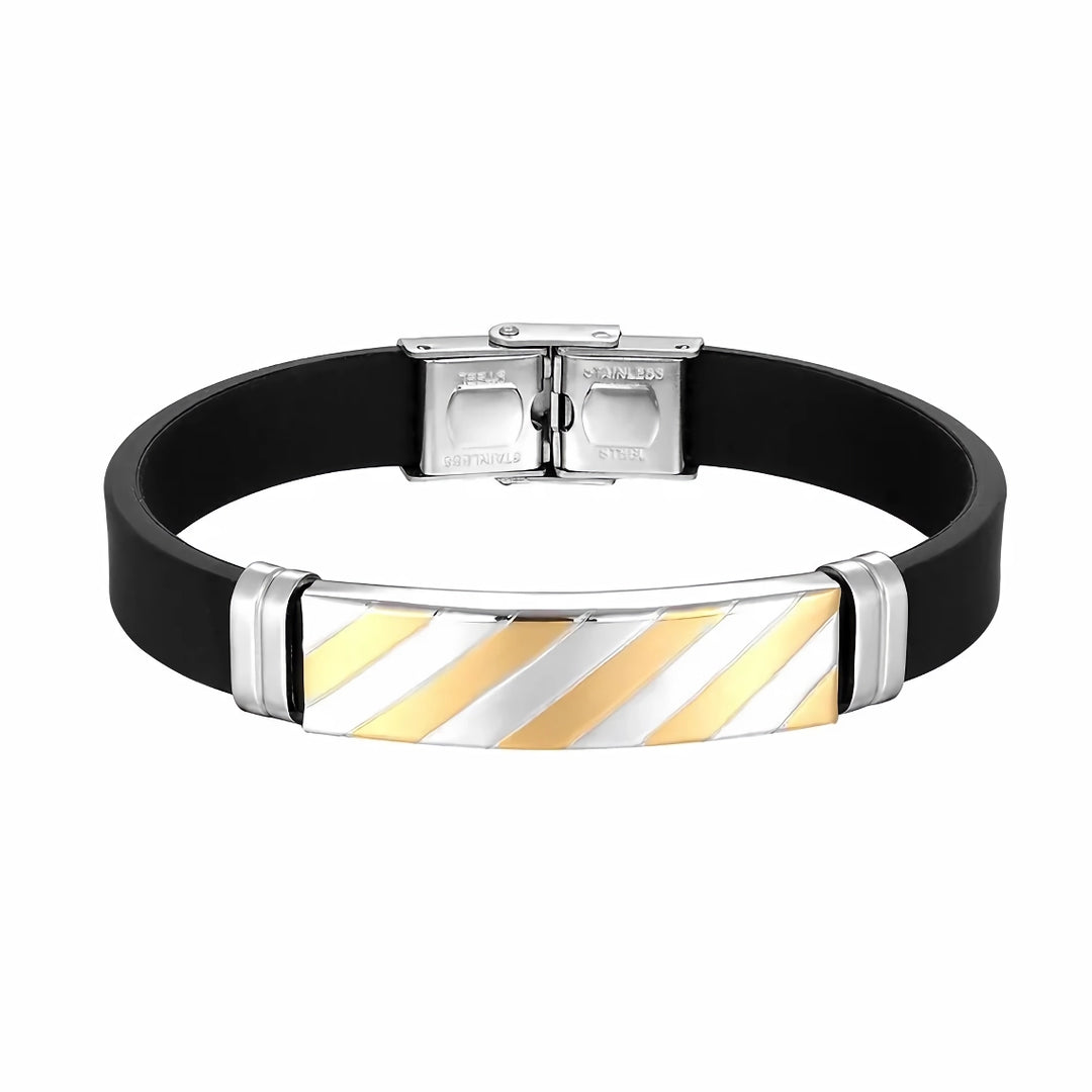 Geometric Stripe Stainless Steel and Silicone Cuff Bracelet