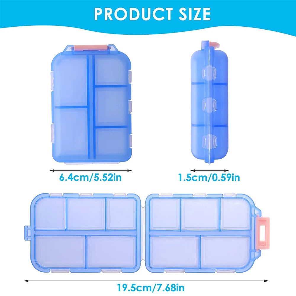 Portable 10-Grid Travel Pill Organizer Box