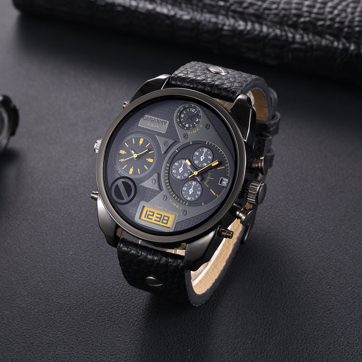 Men's Quartz Watch Double Inserts Casual Fashion