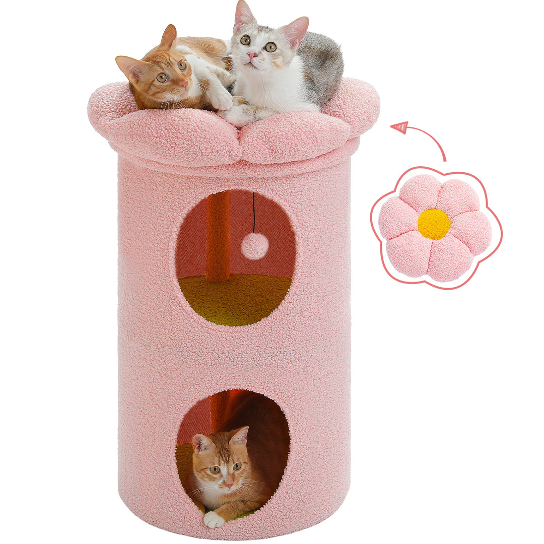 Luxury Double-Deck Cat Bed with Flower Perch