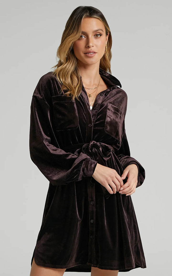 Autumn Women's Velvet Long Sleeve Mini Dress