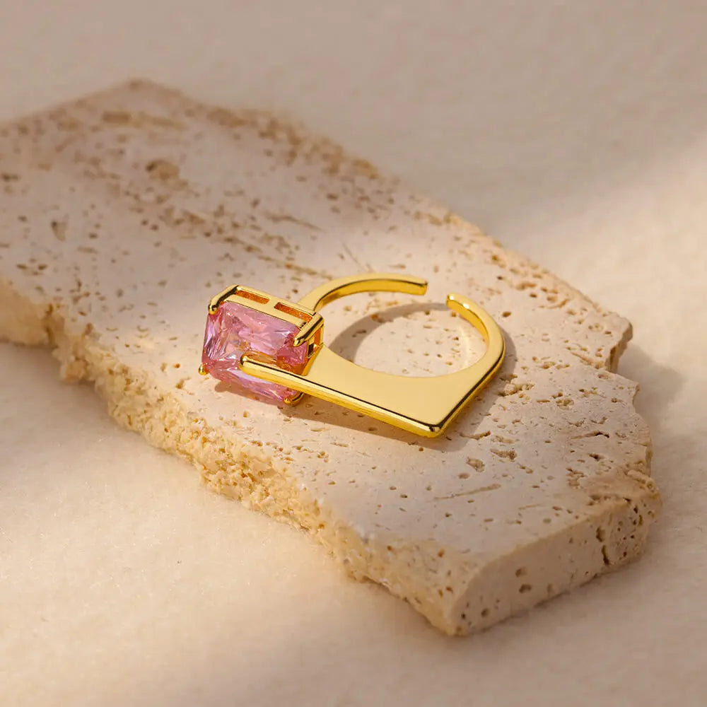 Trendy Pink Square Zircon Gold-Plated Ring