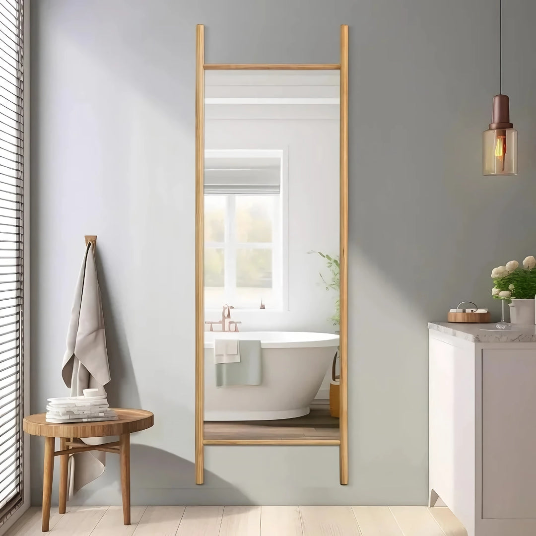 Full Length Mirror, 65" x 22" Solid Wood Frame, Floor or Wall Mounted