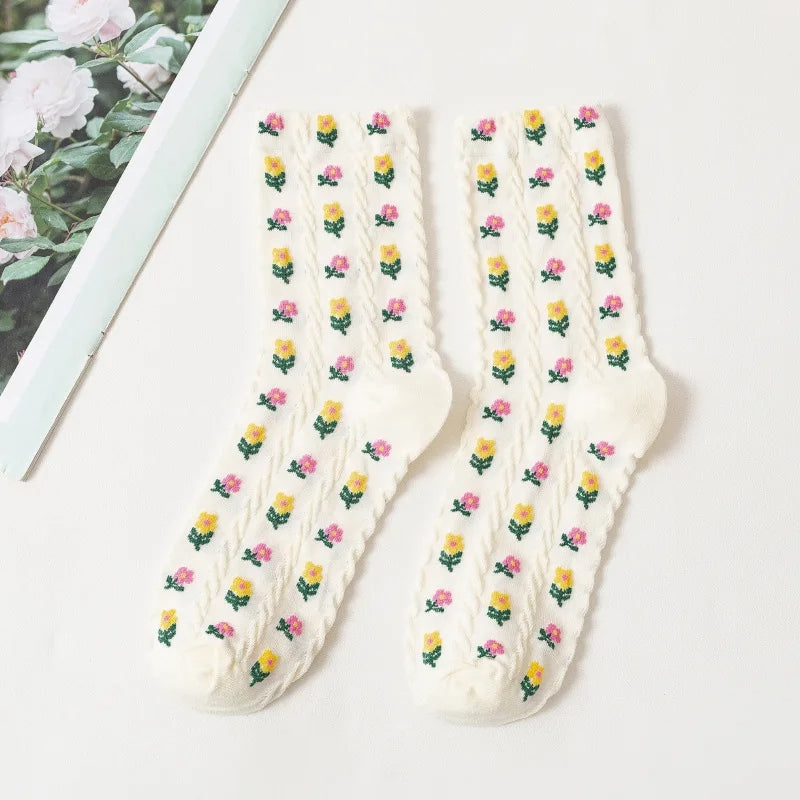 Cartoon Flower Cotton Socks for Women