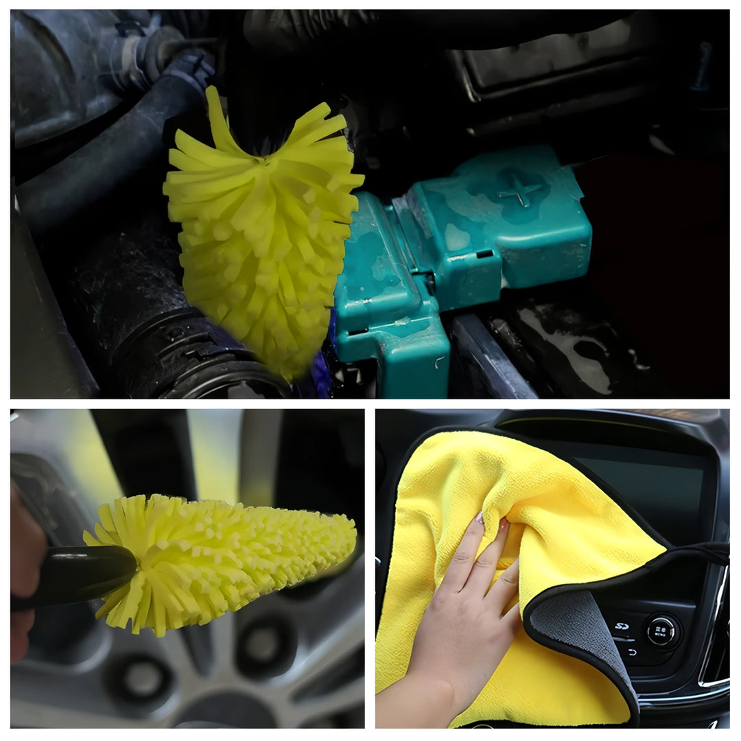 Car Detailing Brush and Microfiber Towel Set – Fast Dry Rim Cleaning Kit