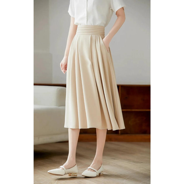 Elegant High-Waisted Pleated Skirt with Pockets